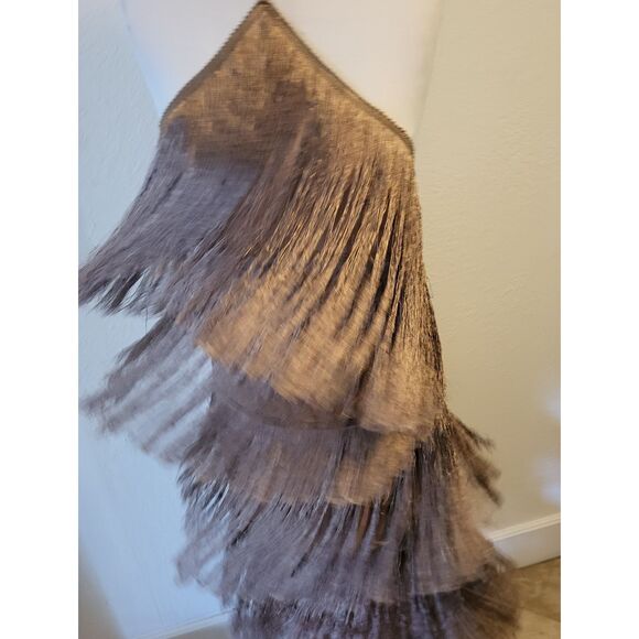 Tan Beige Fringed Haltrer Dress Size L - Picture 1 of 7